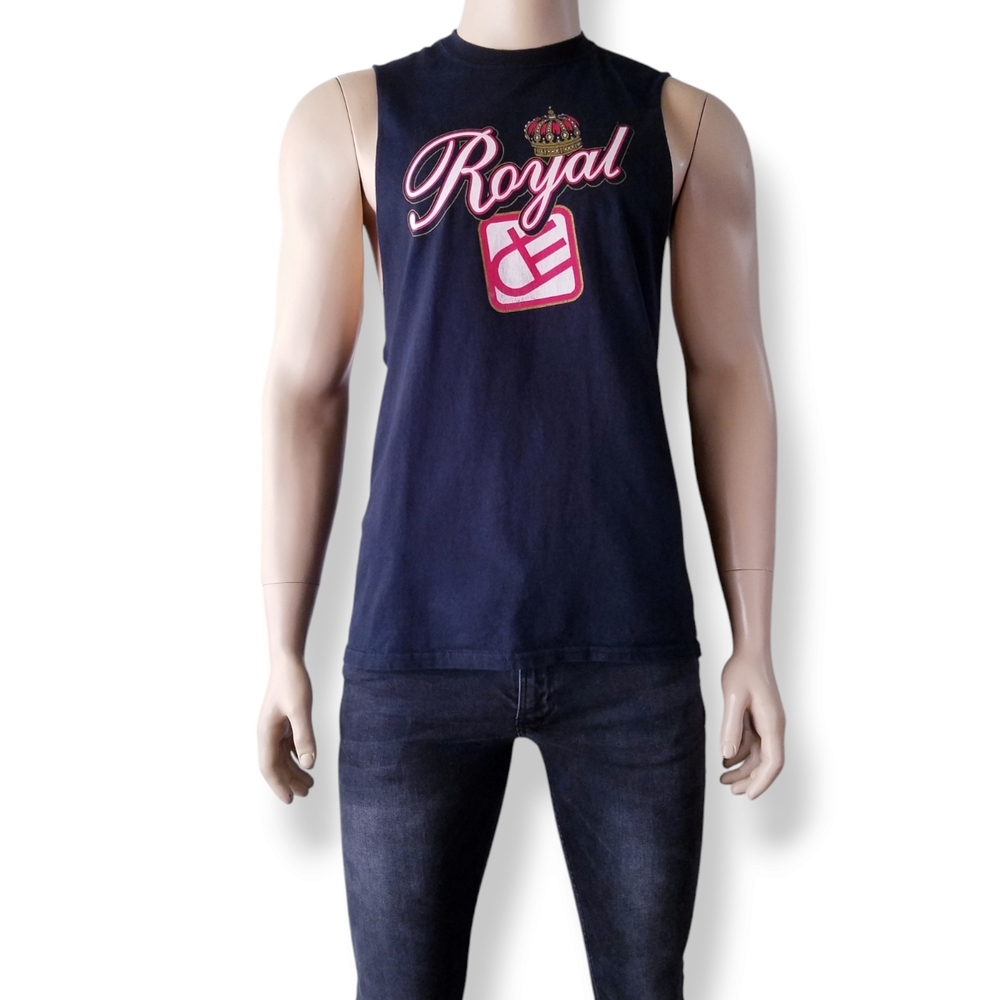 Black & Red "Royal, Staff" Cutoff Sleeveless Shirt Size Large